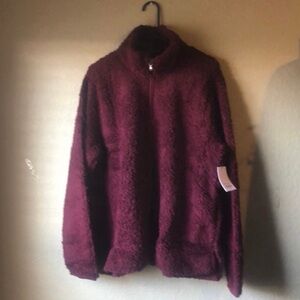 New Sonoma Sherpa Fleece Top Women’s Pullover Quarter Zip Casual Burgundy Sz XXL